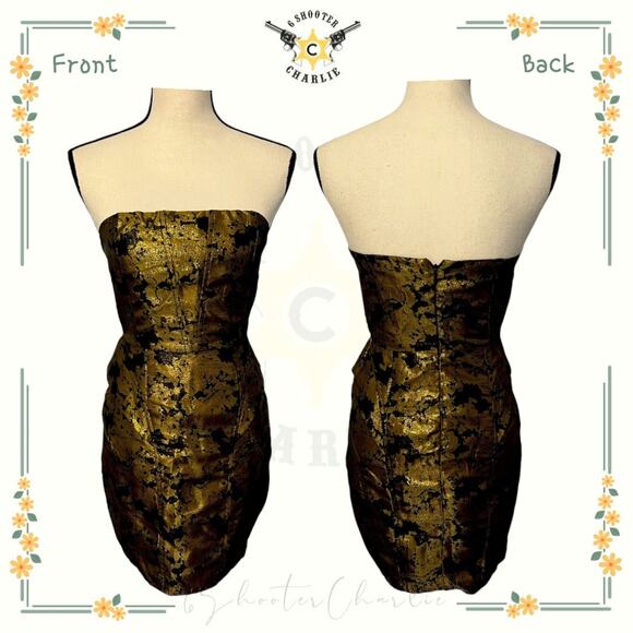 Lucca Couture Womens Size 4 Gold Metallic Sparkle Party Dress Strapless Zip - Picture 1 of 5